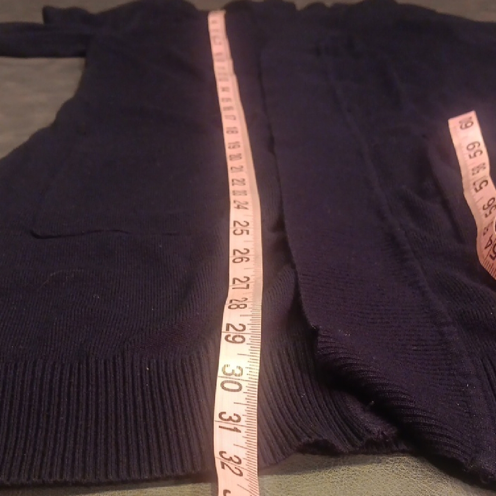 Navy Blue Open Front Cardigan With Ribbed Details Down Front And On Arms - Picture 11 of 11